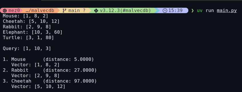 Vector database example with animal similarity search